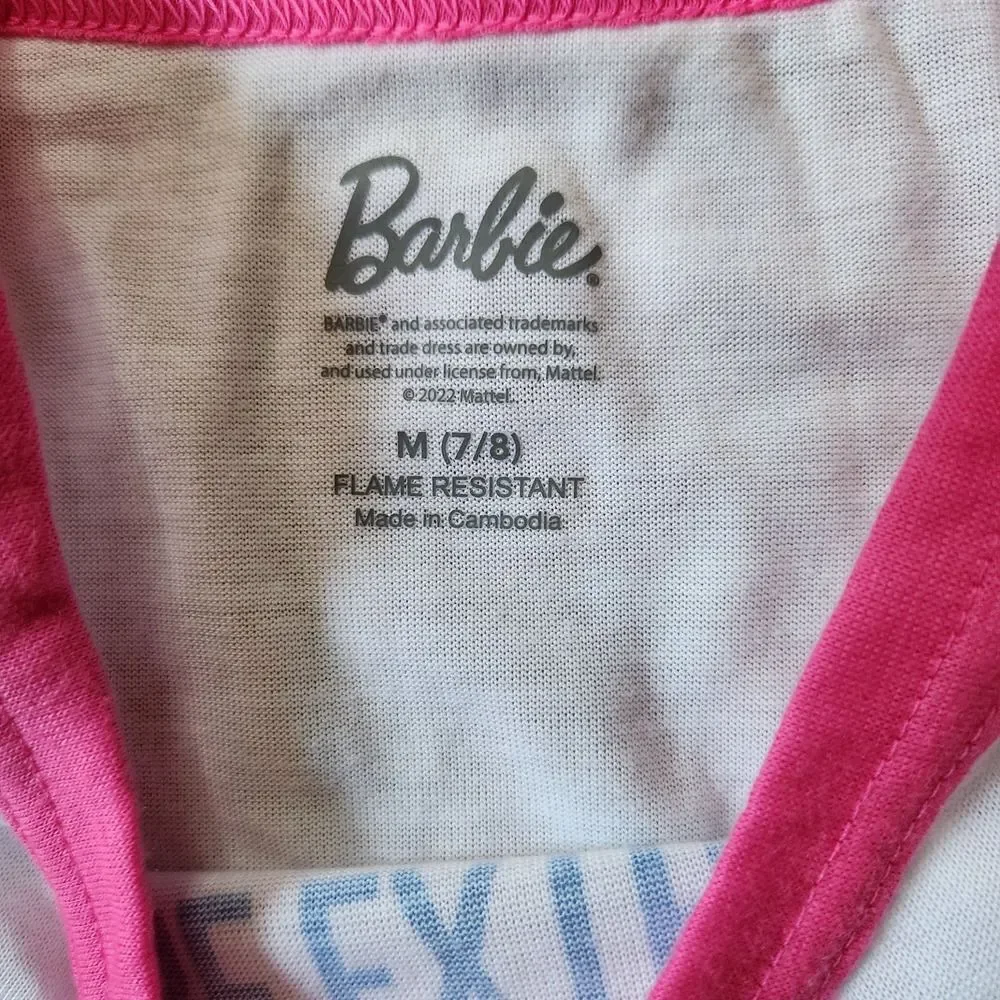 Barbie 2pc Pajamas Girls Size Medium 7-8 Long Pants Short Sleeve T-Shirt Top